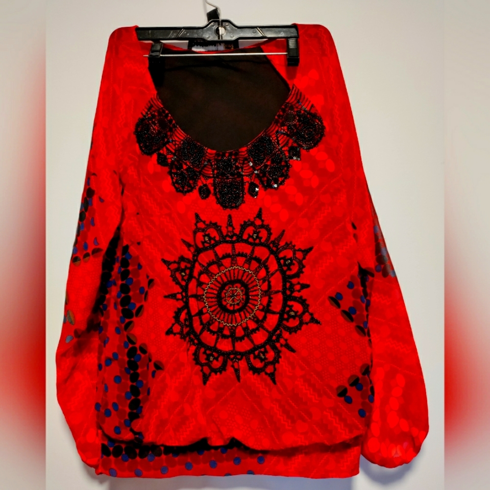 DESIGUAL Keitli sequin embellished mesh long sleeve top xs